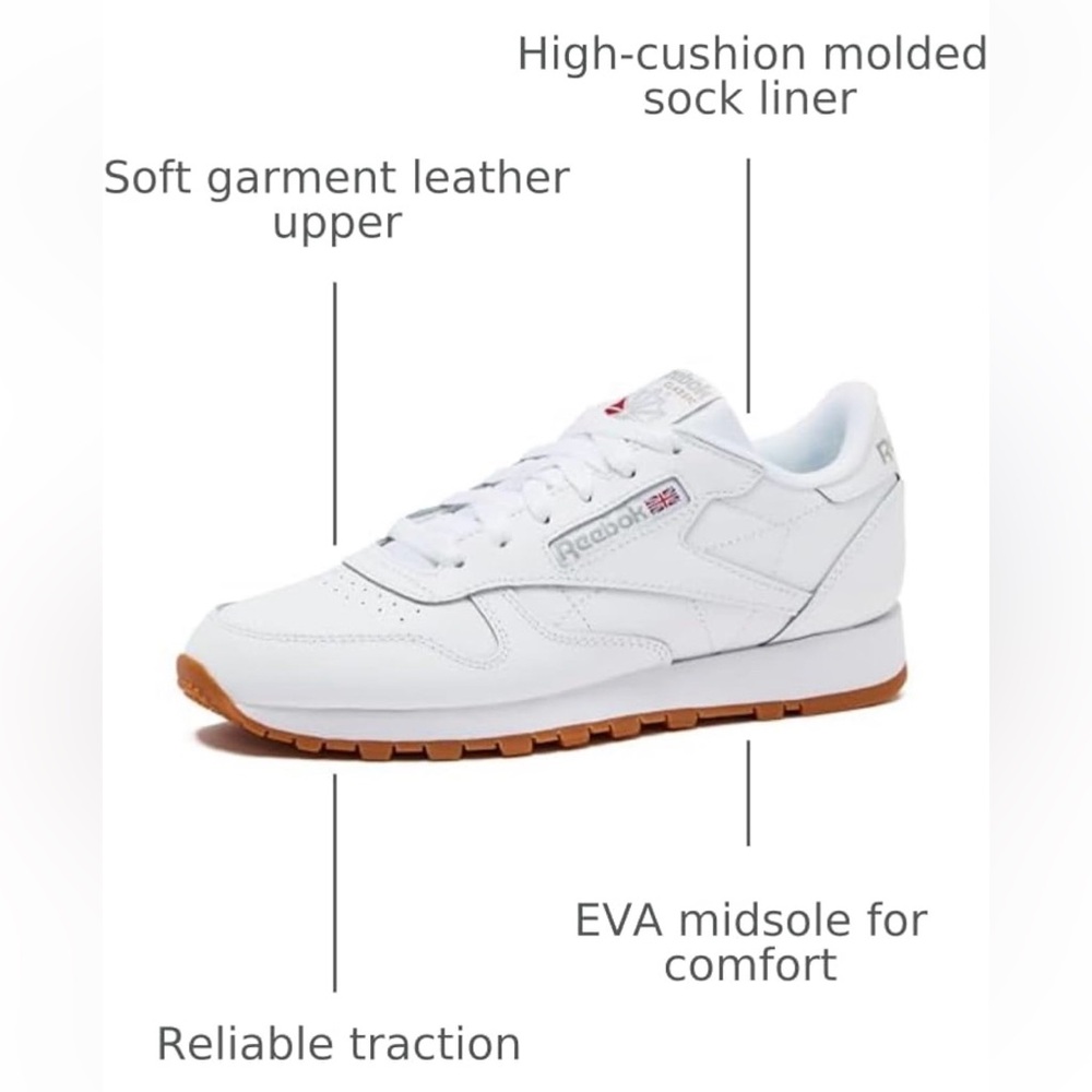 NWT/NIB • Reebok Women's Classic White Leather Sneakers • Women’s US 7.5 - Picture 11 of 14